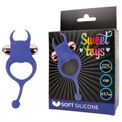 Эрекционное кольцо с клиторальной стимуляцией и хвостом Sweet Toys, синее ST-40166-2 - фото 9553