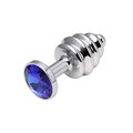 Анальная пробка Butt Plug Silver ребристая синяя 7 см 717028-6 Д717028-6 - фото 951